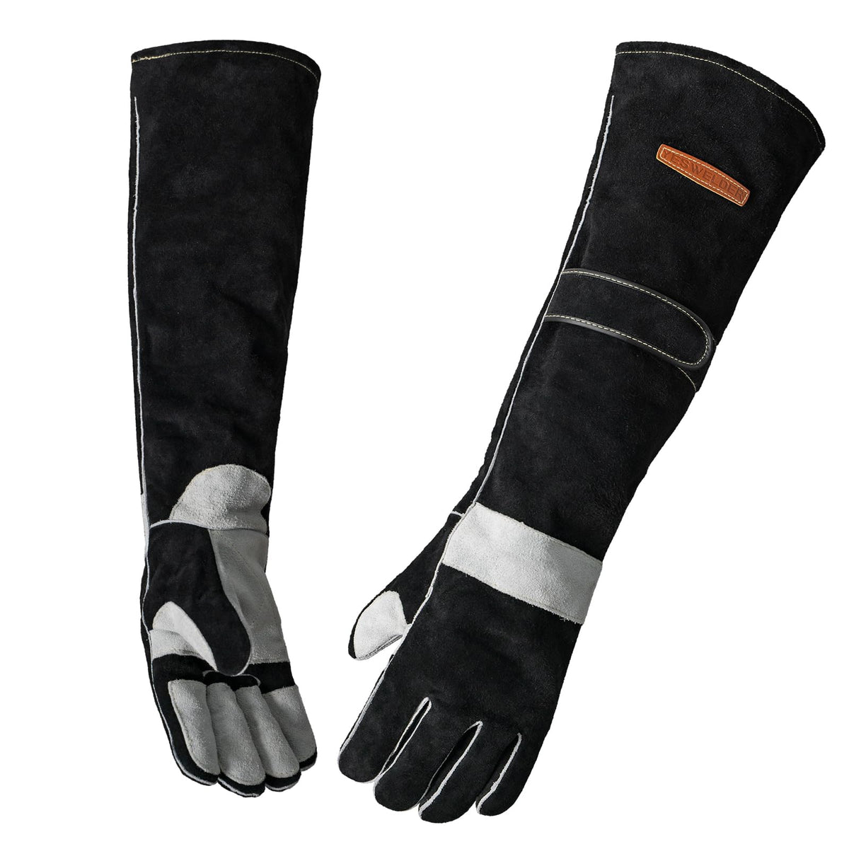 YESWELDER leather forge gloves provide forearm protection during welding.