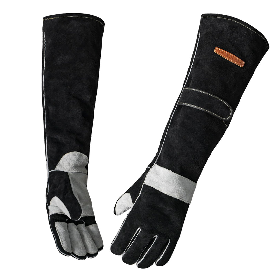 YESWELDER leather forge gloves provide forearm protection during welding.