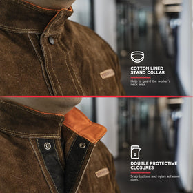 YESWELDER Leather Welding Jacket flame-resistant leather for durable protection.