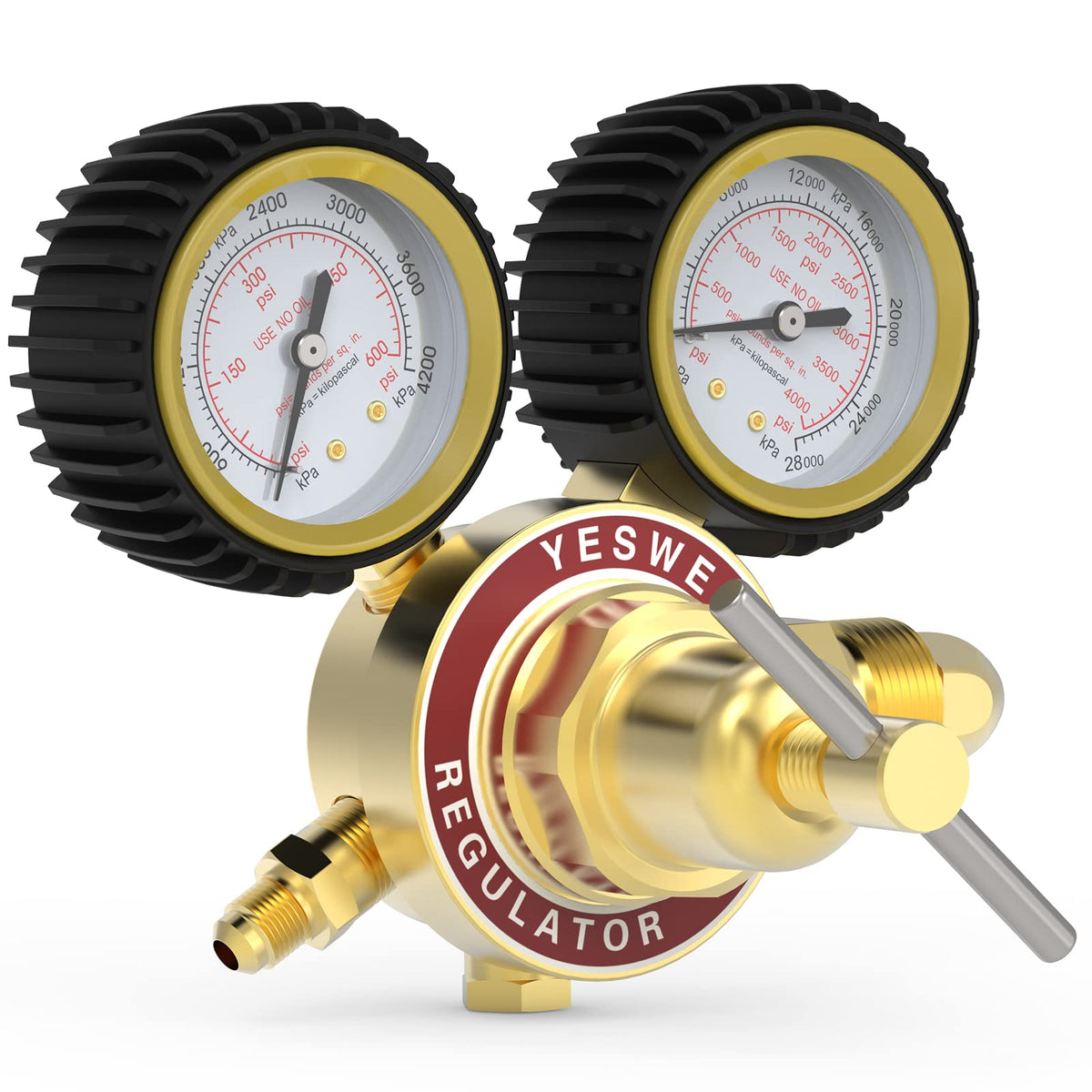 YESWELDER nitrogen regulator packaging supports HVAC purging workflows.