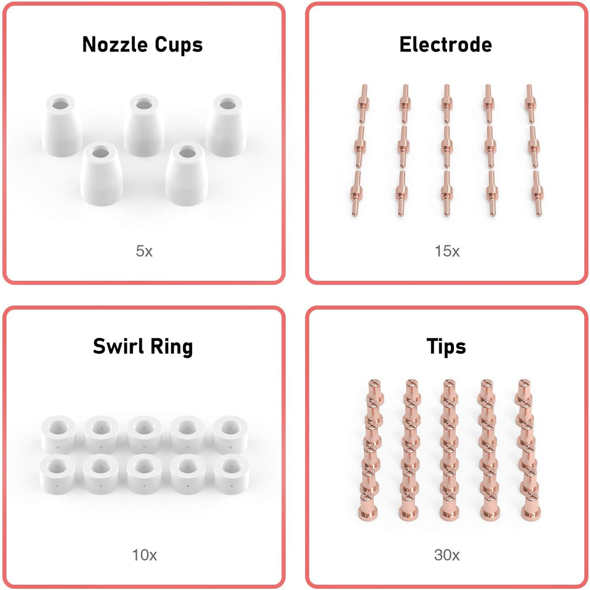 YESWELDER PT31 components with electrodes, swirl ring and tips for extended torch life