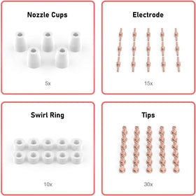 YESWELDER PT31 components with electrodes, swirl ring and tips for extended torch life