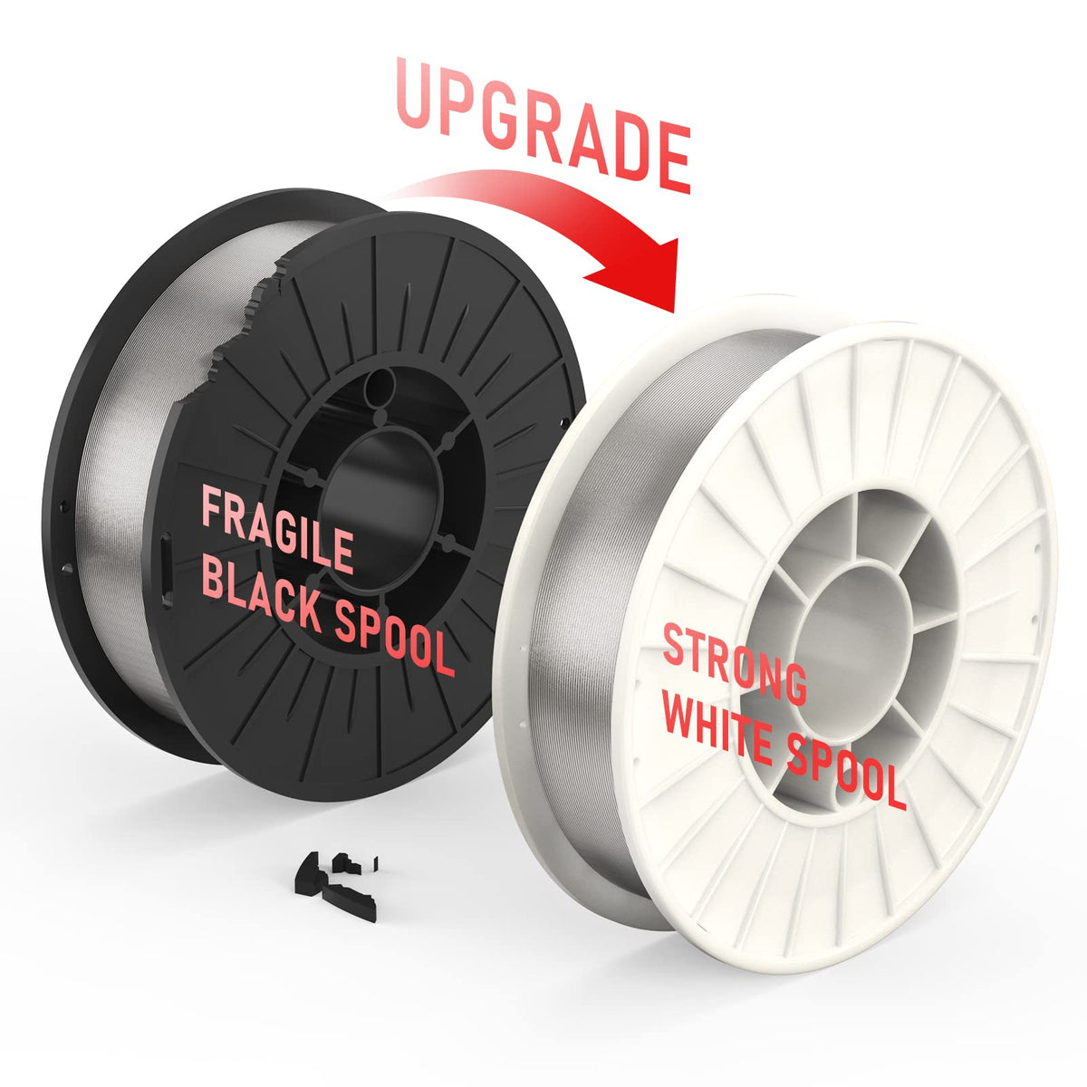 YESWELDER spool close-up highlights robust ABS plastic design for transport.