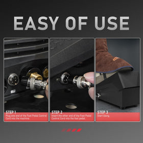 YESWELDER TIG foot pedal installation-free surface shows plug-and-play setup.