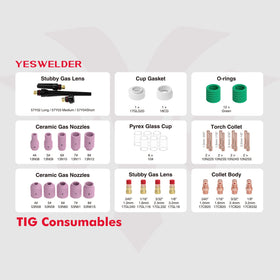 YESWELDER TIG gas lens kit closeup shows durable components for stable arc performance.