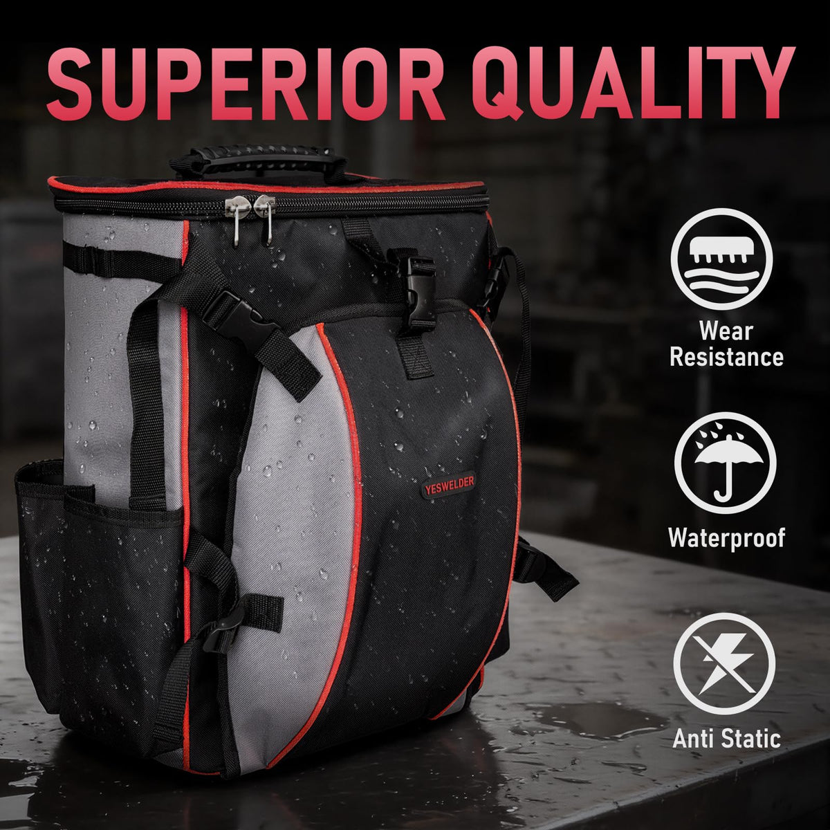 YesWelder welding backpack padded back panel enhances comfort during long workdays.