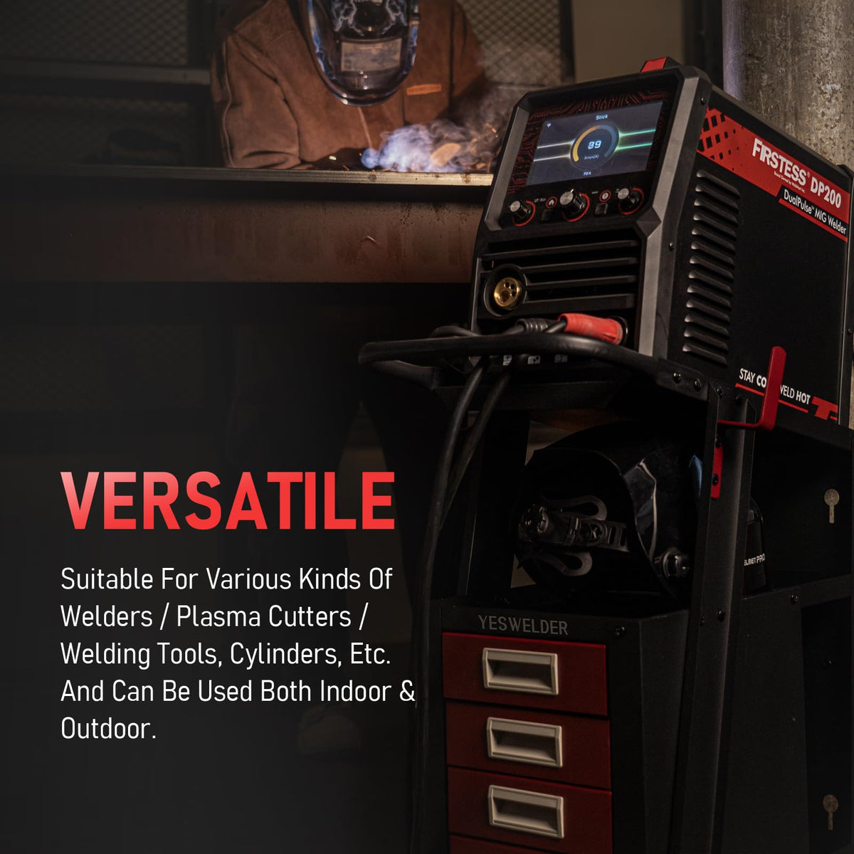 YESWELDER welding cart cylinder slots secure gas tanks safely.