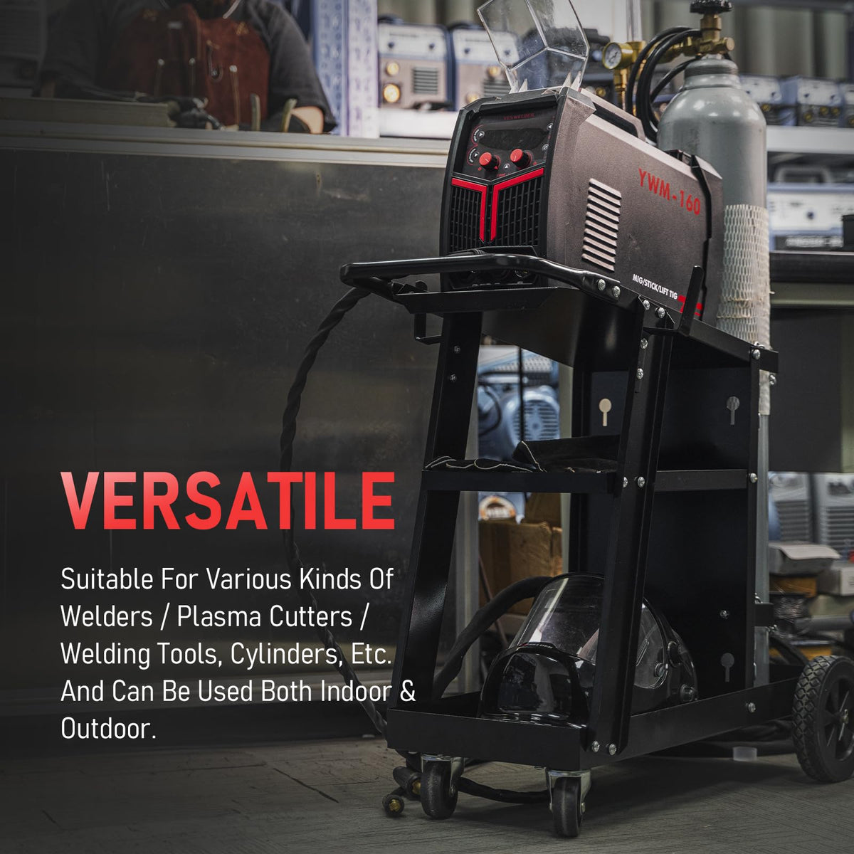 YESWELDER welding cart cylinder-storage secures gas tanks with safety chains