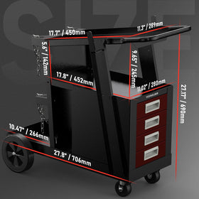 YESWELDER welding cart side hooks keep cables and tape measures accessible.