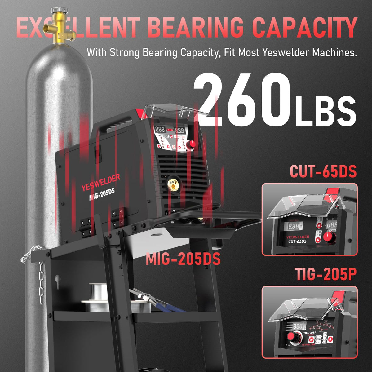 YESWELDER welding cart three-tier storage keeps gear organized and within reach