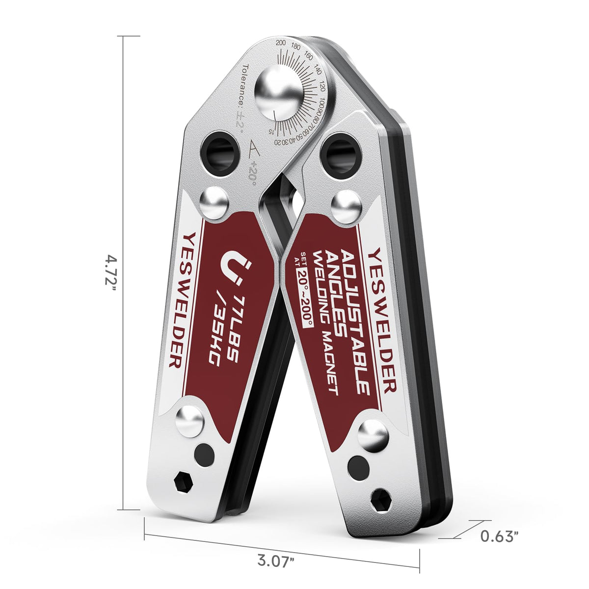 YesWELDER welding magnet with up to 77 lbs holding power for secure workpieces.