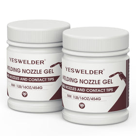 YESWELDER welding nozzle gel bottle close-up showing anti-splatter protection for MIG welding