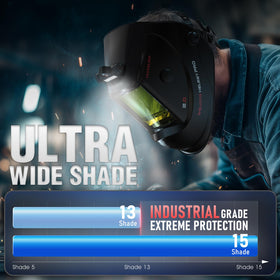 Wide shade range on YESWELDER helmet supporting TIG, MIG, MMA tasks