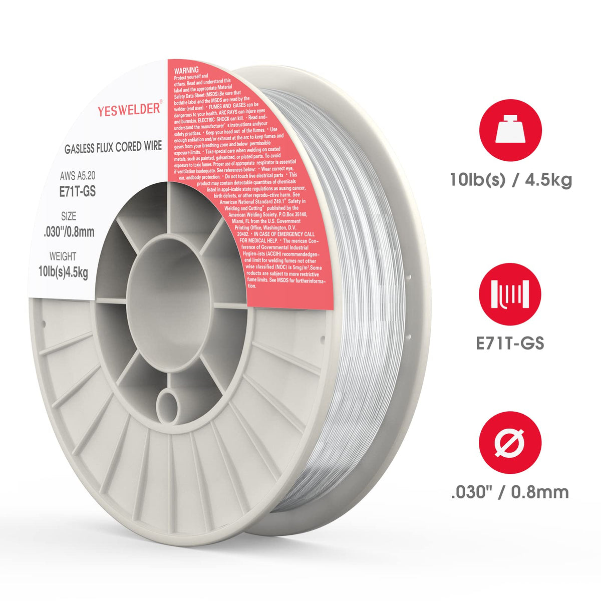 YESWELDER wire on a 10-pound spool demonstrates material compatibility.