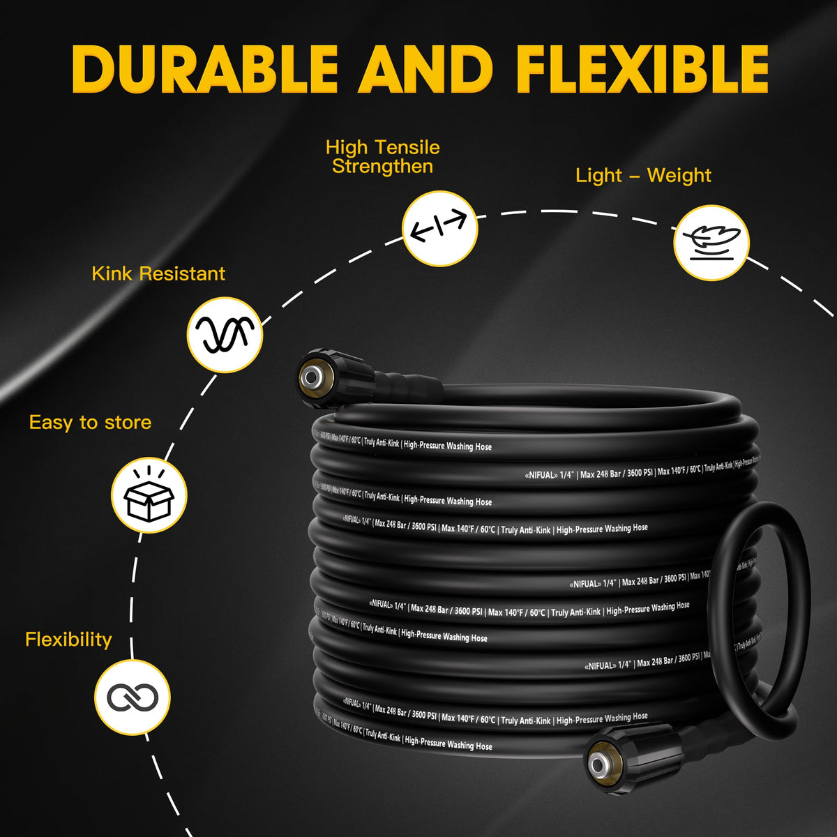 YETIANICAL NIFUAL kink-resistant design prevents tangles during cleaning.