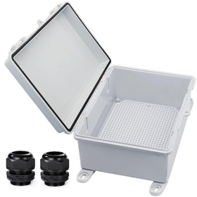 YETLEBOX waterproof outdoor junction box with hinged lid protects circuits outdoors.