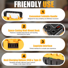 Yetoking DCB104 charges four Dewalt batteries together reducing downtime on site.