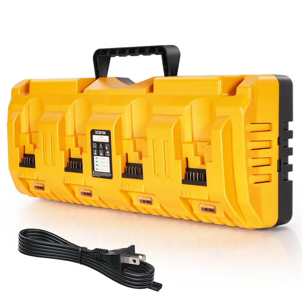 Yetoking DCB104 four-port charger front view powers batteries on site.