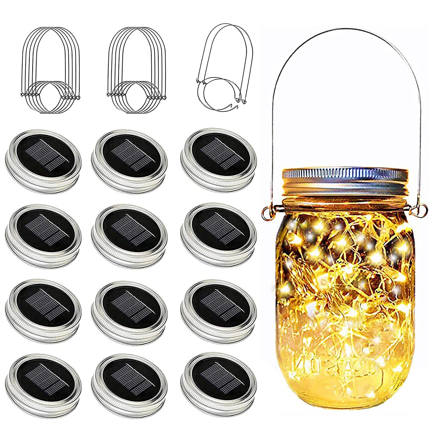yeuago solar mason lid light on a jar for ambient outdoor glow.