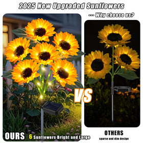 Yeuago solar sunflower light is easy to place in soil with no wiring.