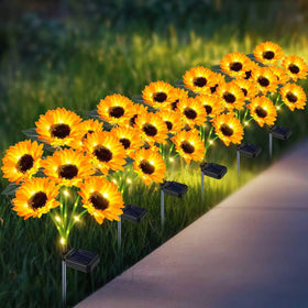 Yeuago solar sunflower light brightens outdoor patio with a realistic bloom.