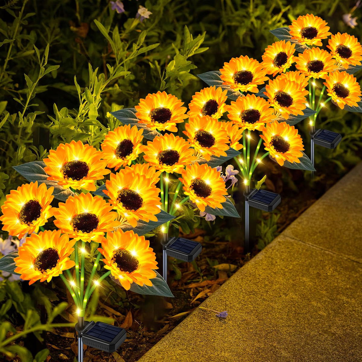 Yeuago Solar Sunflower Lights outdoor 4-pack illuminating paths with cheerful garden flair