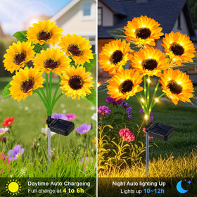 Yeuago yard decor sunflower stakes for patios and flower beds at night