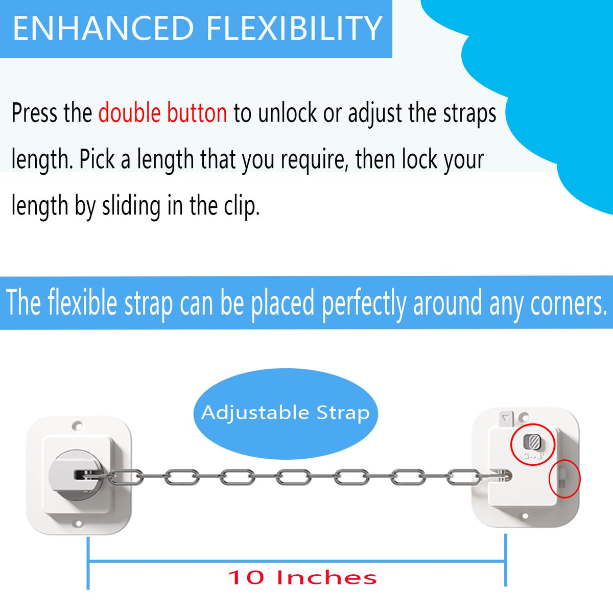 YEYA door latch features rounded edges for pet safety.