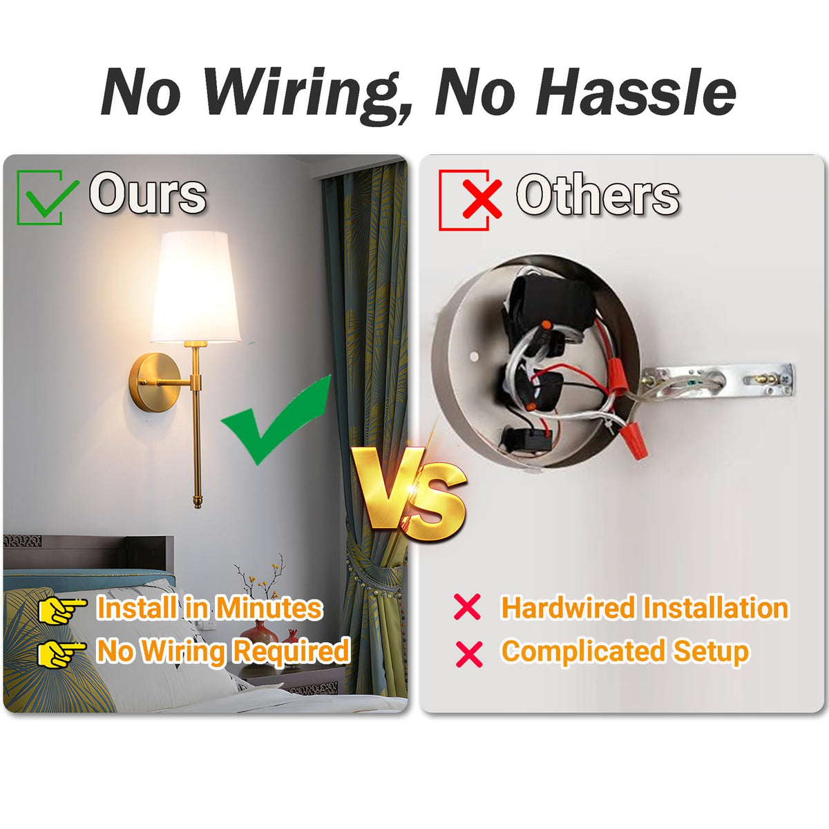 YHCDLAMP wireless installation for renters and spaces without outlets