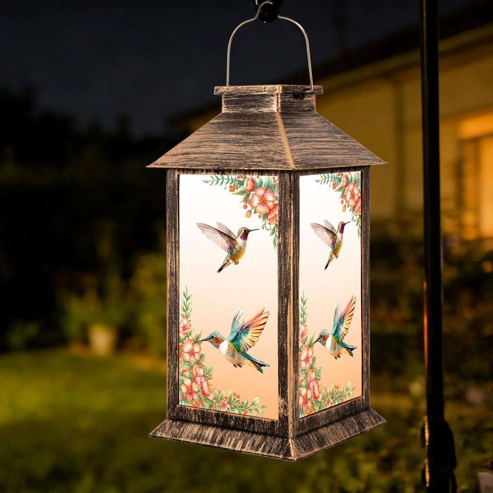 YHmall hummingbird design lantern lights garden at night with a gentle glow