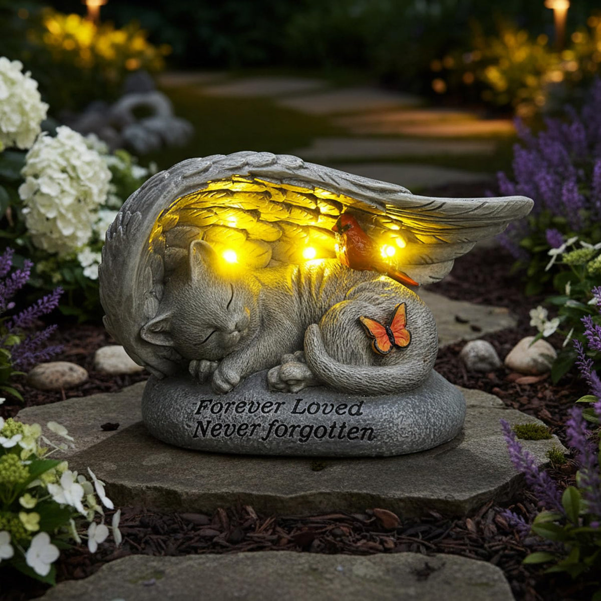YHSOLAR sleeping cat memorial with butterfly motif for memories