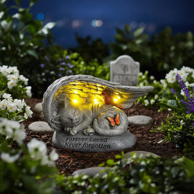 YHSOLAR cat memorial statue illuminated at night for ambiance