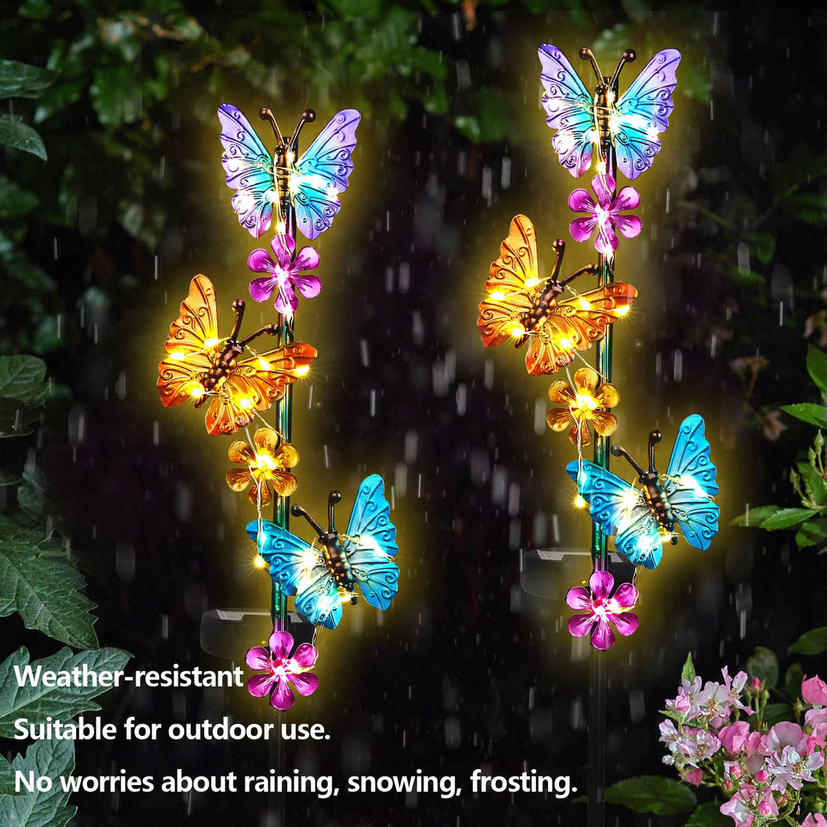 YHSOLAR solar panel on butterfly stake enables easy charging.