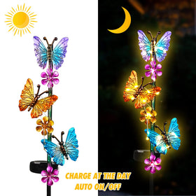 YHSOLAR two-pack garden stake lights provide yard illumination.
