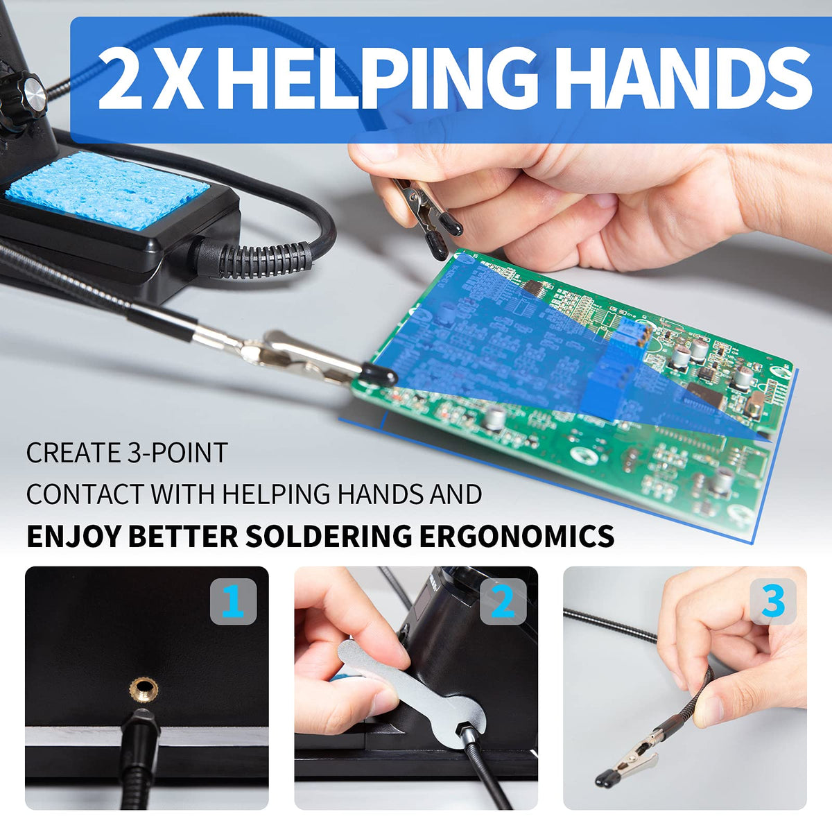 Solder sucker for clean desoldering and quick fixes.