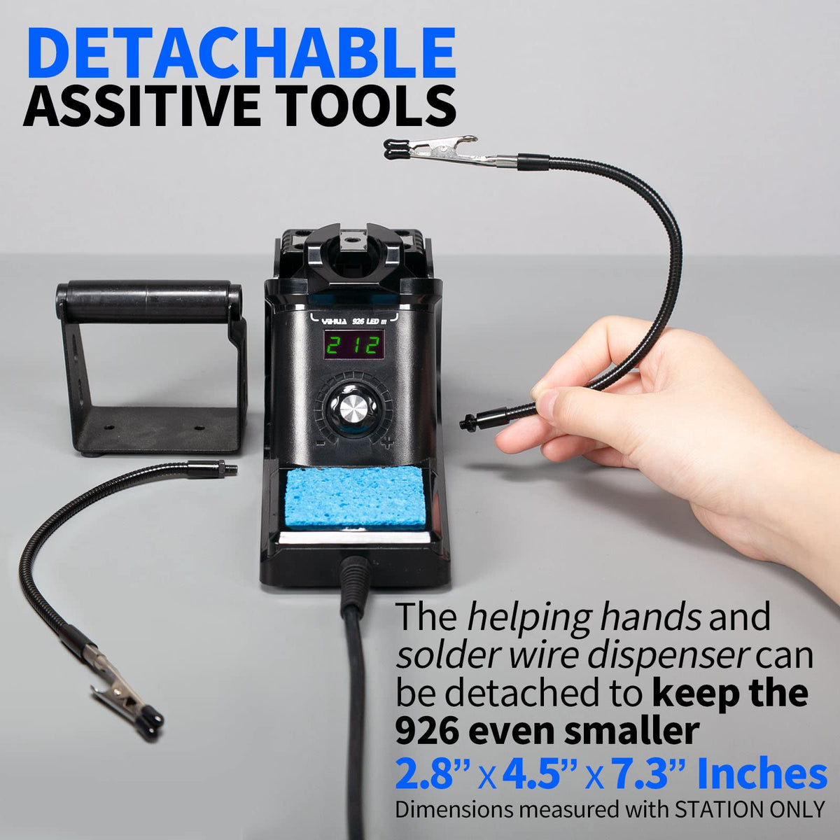 Solder wire dispenser helps keep the workspace organized.