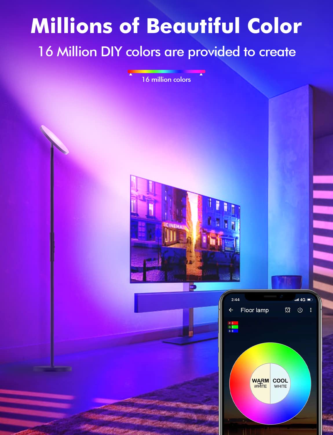 YHW 2000lm RGB lamp brightens living rooms with vibrant color options.