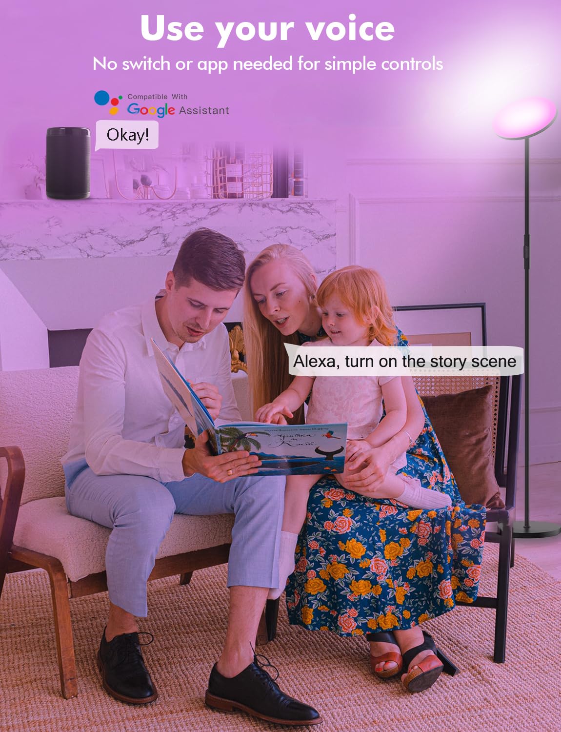 YHW floor lamp with wifi remote scene control for quick mood changes.