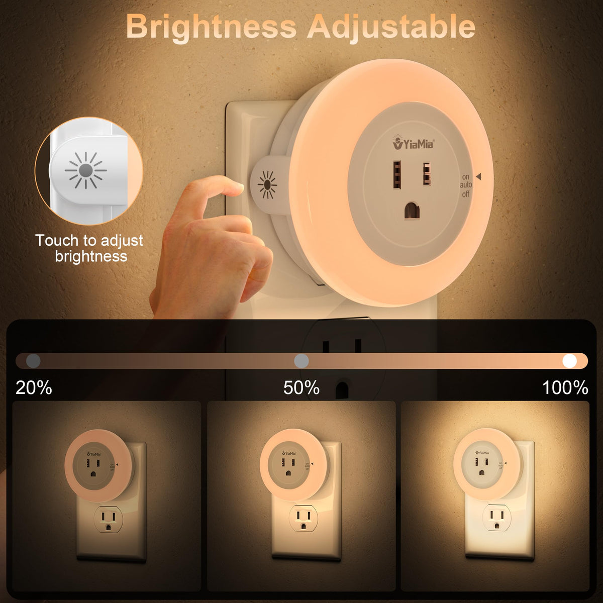 YiaMia warm white glow provides gentle light for nighttime routines.