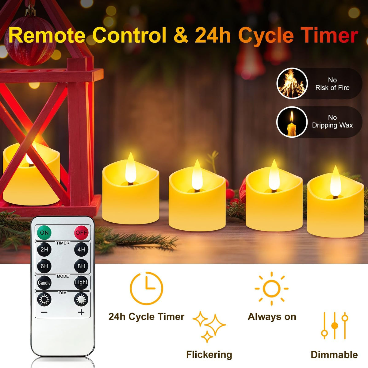 YiaMia tea light closeup flicker emulates real candlelight without flame risk
