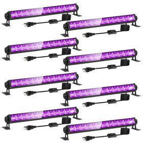 YIAYETOG 8-pack 40W black light bar front view reveals vivid neon glow for parties