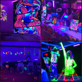 YIAYETOG 8-pack 40W black light bar glow at Halloween or glow party scenes