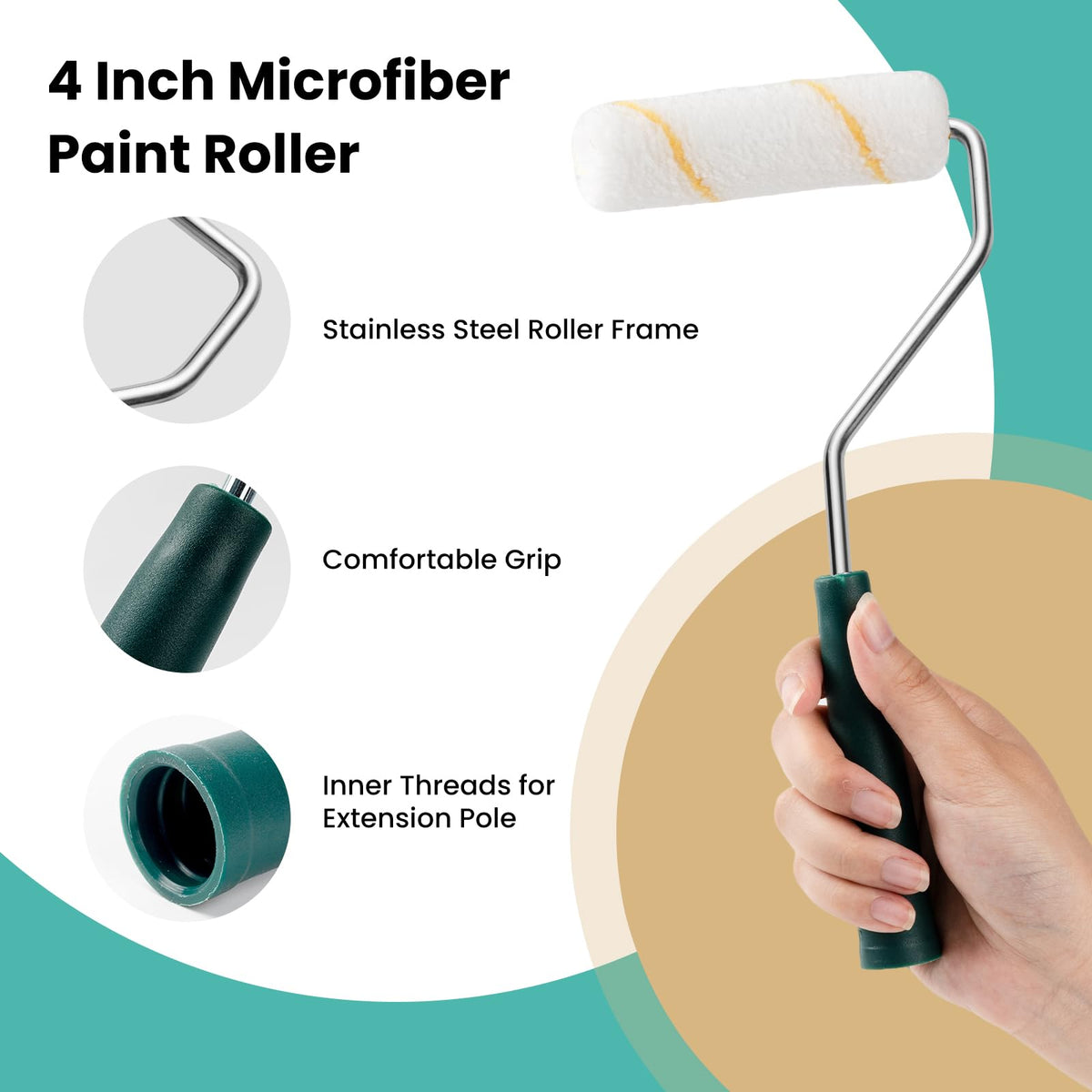 YiBaiBrush microfiber sleeves absorb more paint to reduce drips.