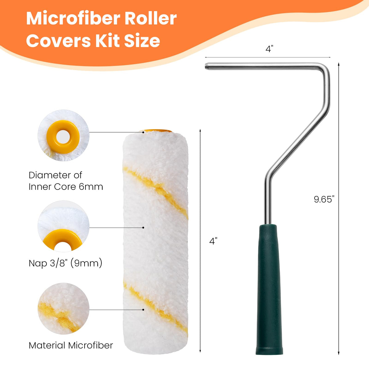 YiBaiBrush four inch roller frames with ergonomic handle for comfortable use.
