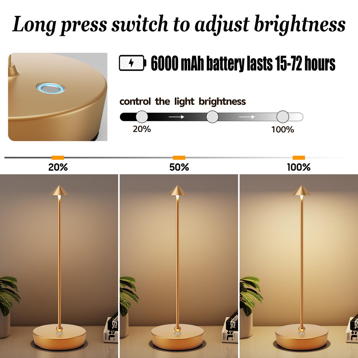 YIBEN 6000mAh battery life enables hours of wireless illumination.