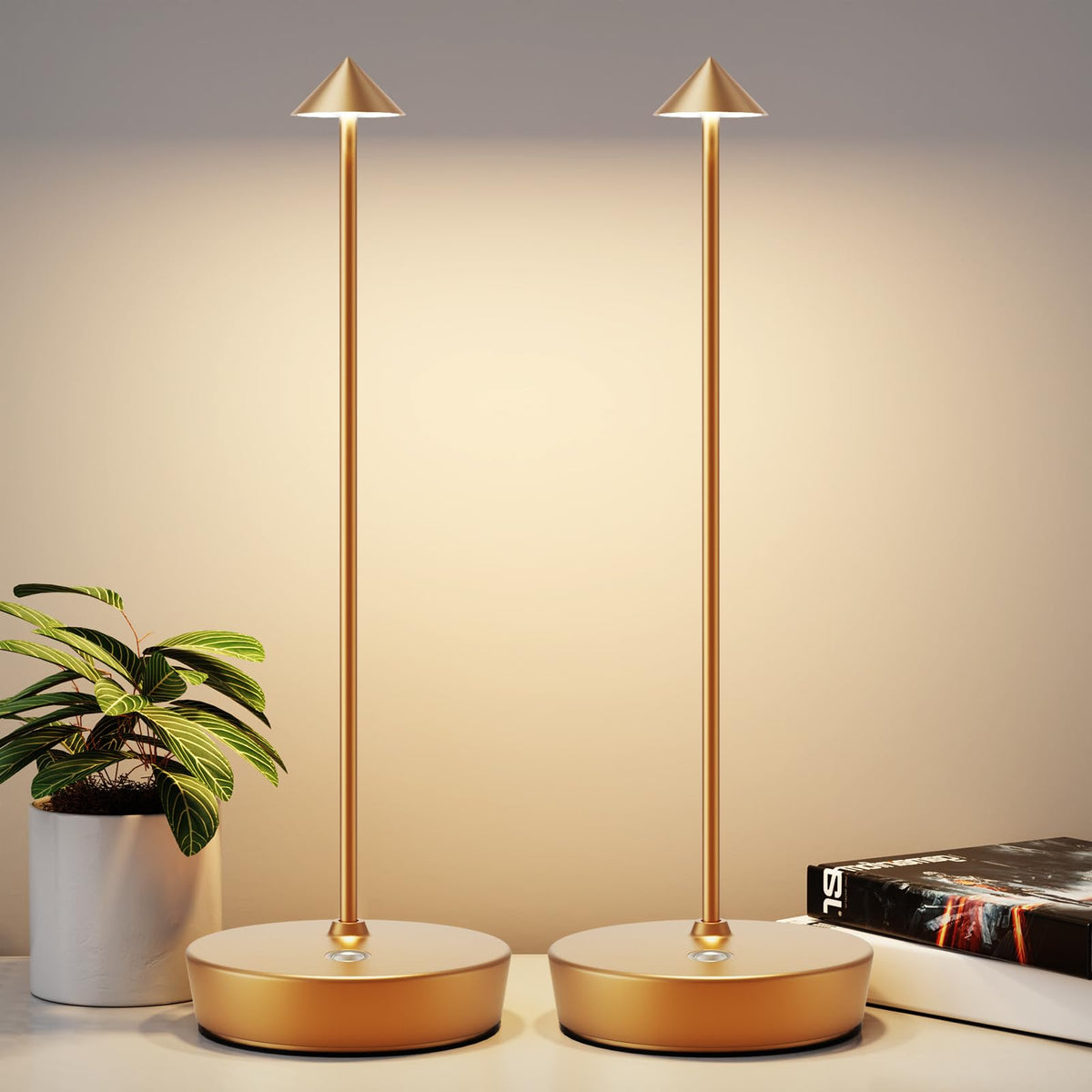 YIBEN cordless table lamp gold pack offers portable, stylish two-pack lighting for any space.