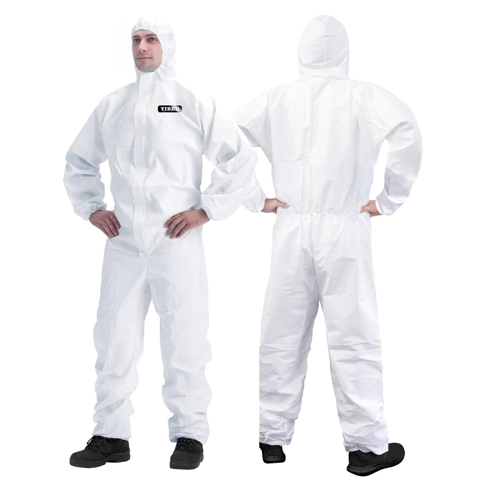YIBER Hazmat Suit Disposable Coverall with full-body coverage for painting and cleanup.