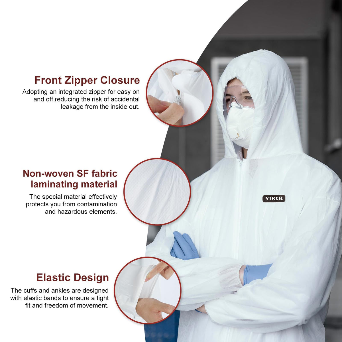 YIBER Hazmat Suit with hood back view showing full body coverage for messy tasks