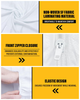 YIBER Hazmat Suit Disposable Coverall hooded design protects clothing in dusty environments.