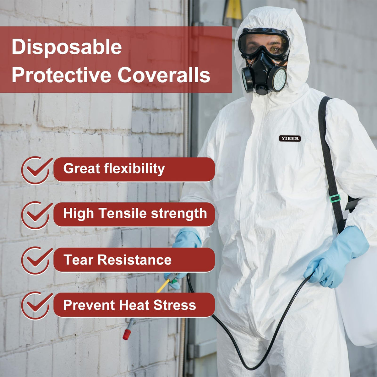 YIBER hazmat suit disposable coverall with zipper-entry for quick wear and removal